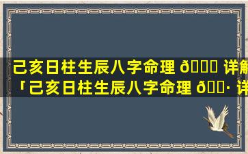 己亥日柱生辰八字命理 🐕 详解「己亥日柱生辰八字命理 🕷 详解视频」